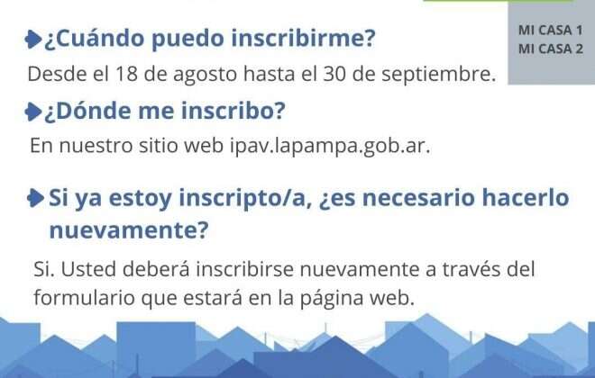 IPAV informó cuales son los requisitos para inscribirse al Plan Provincial de Viviendas “Mi Casa”