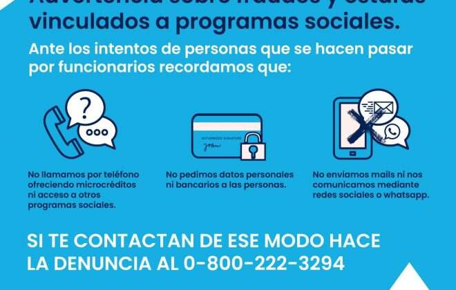 Advierten sobre nuevas maniobras delictivas invocando al Ministerio de Desarrollo Social