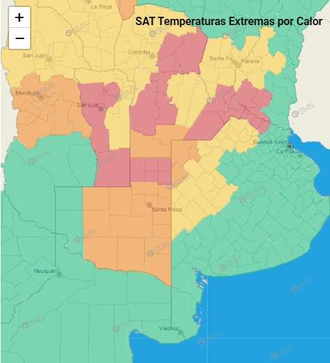 Alertas roja y naranja por temperaturas extremas en La Pampa