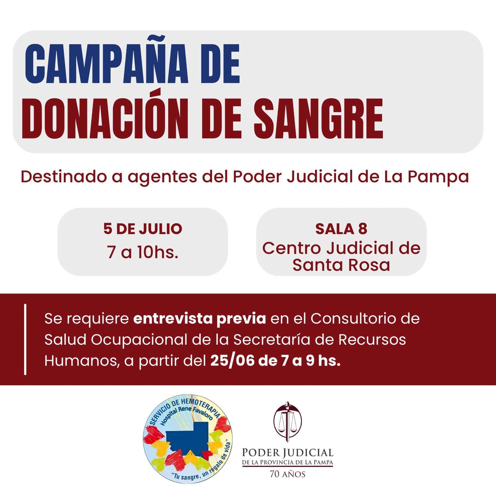 Este viernes se realizará una campaña de donación de sangre del Poder Judicial