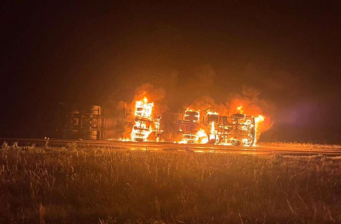 Lonquimay: Un camión cargado de vacas volcó y se incendió